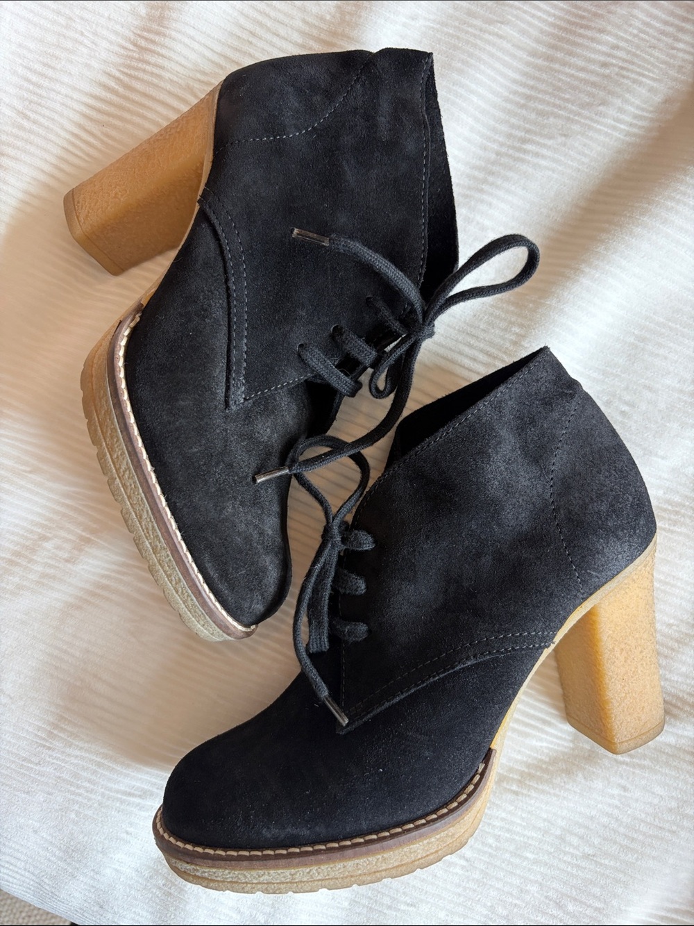 J. Crew Macalister Black Suede Lace-Up Platform Heel Booties